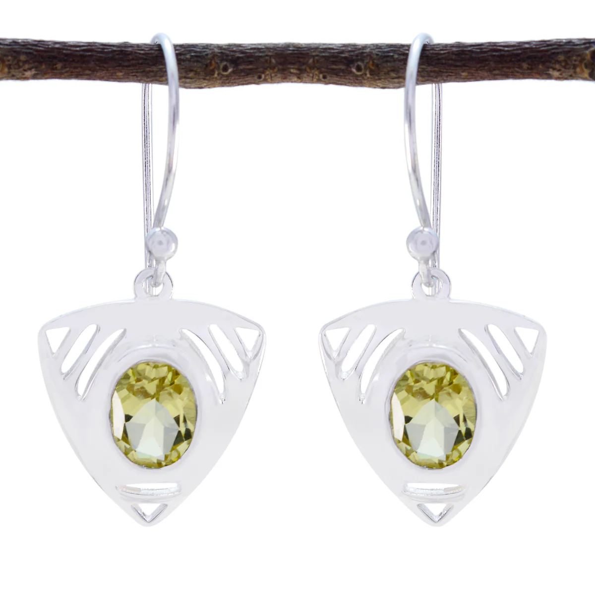 Lemon Quartz Italian Eleanor Solitaire Dangle Yellow Silver Earring