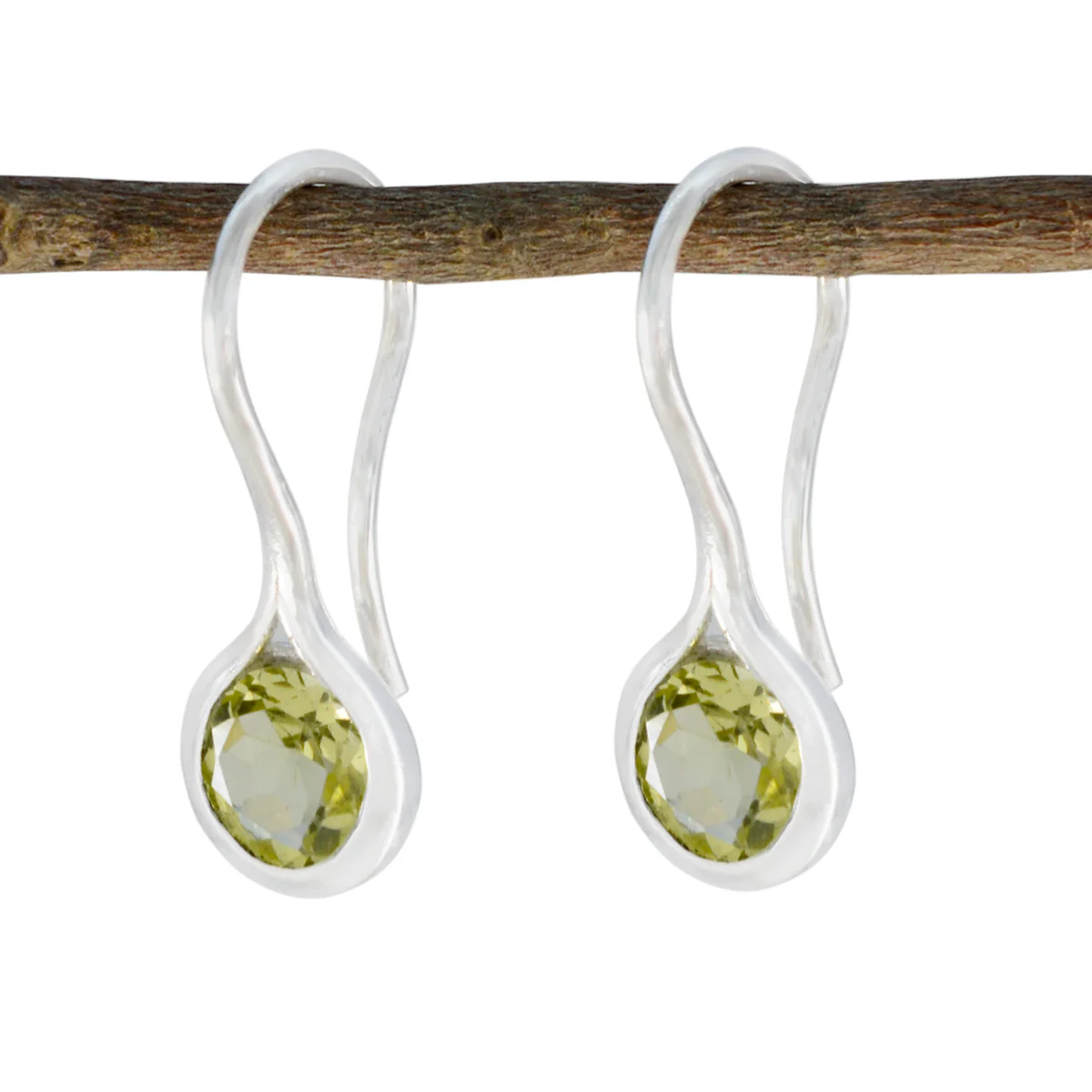 Lemon Quartz Italian Ivy Solitaire Dangle Yellow Silver Earring