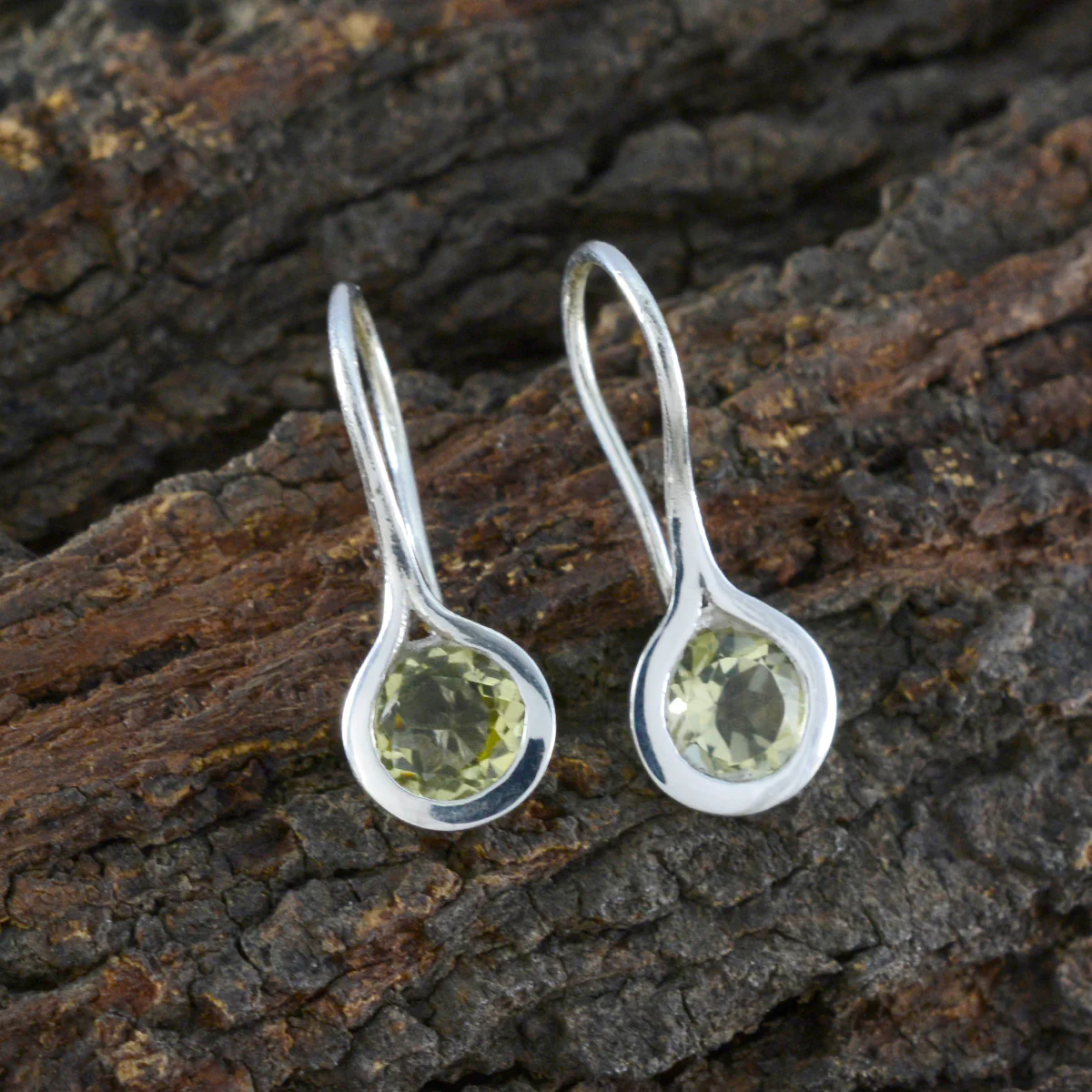 Lemon Quartz Italian Ivy Solitaire Dangle Yellow Silver Earring - Image 2