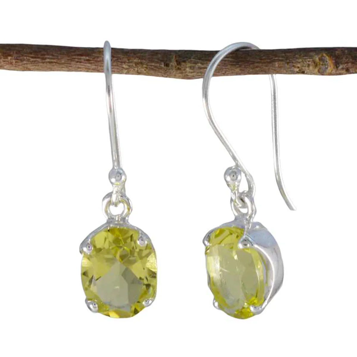 Lemon Quartz Korean Grace Solitaire Dangle Yellow Silver Earring