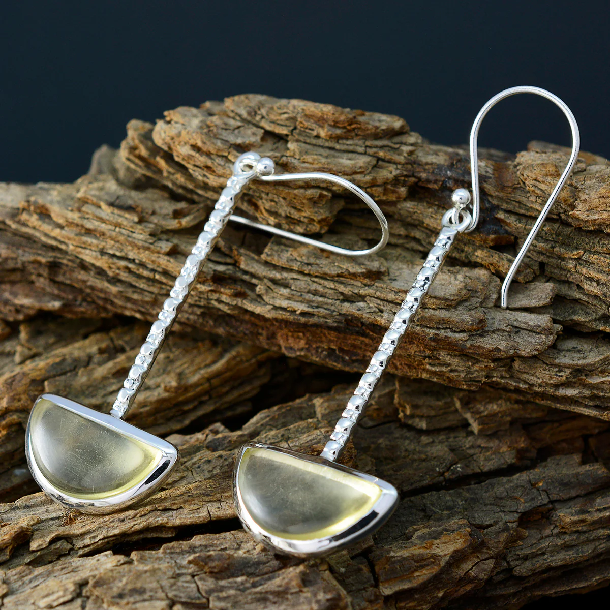 Lemon Quartz Latin American Aurora Solitaire Dangle Yellow 925 Silver Earring - Image 3