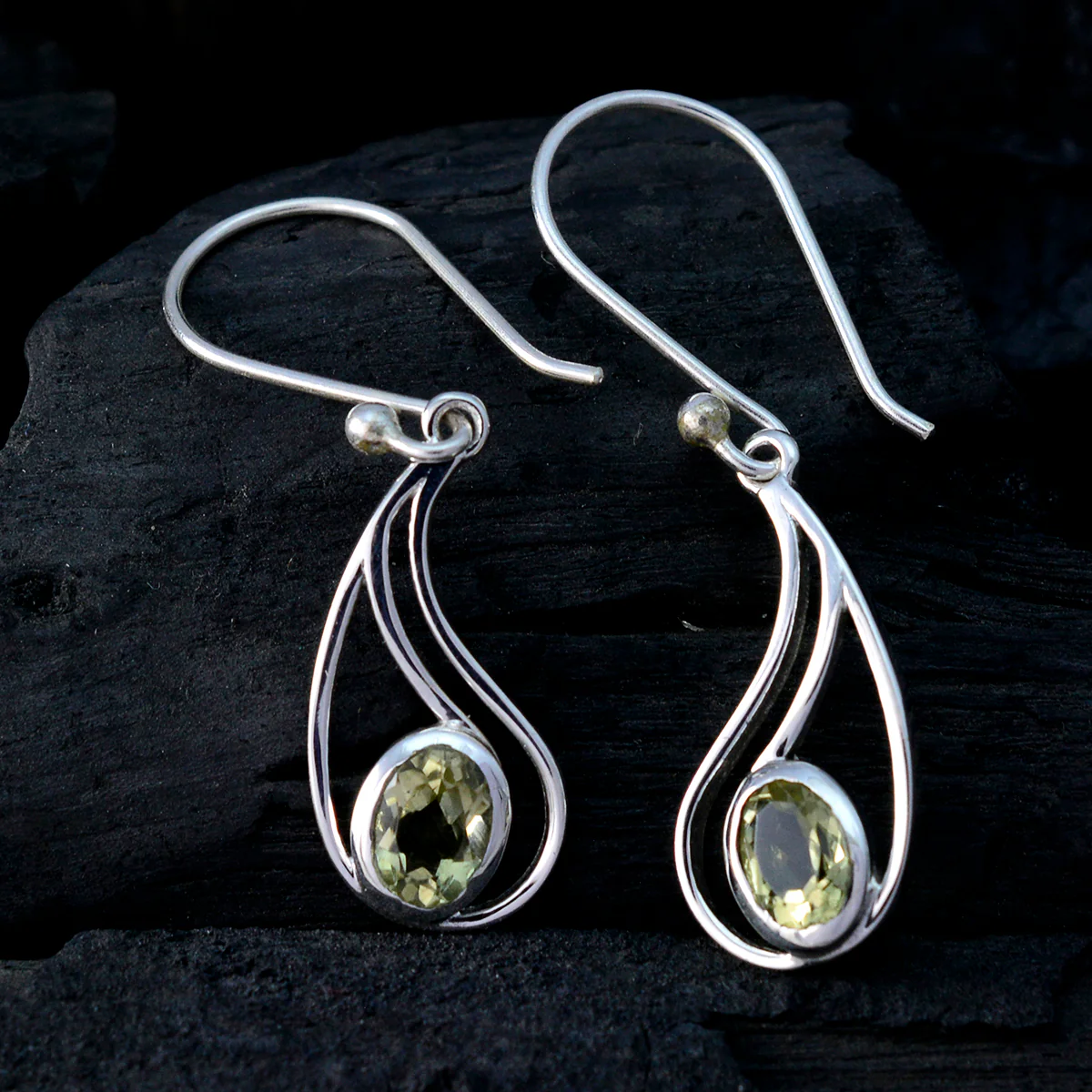 Lemon Quartz Russian Evelyn Solitaire Dangle Yellow 92.5 Silver Earring - Image 2