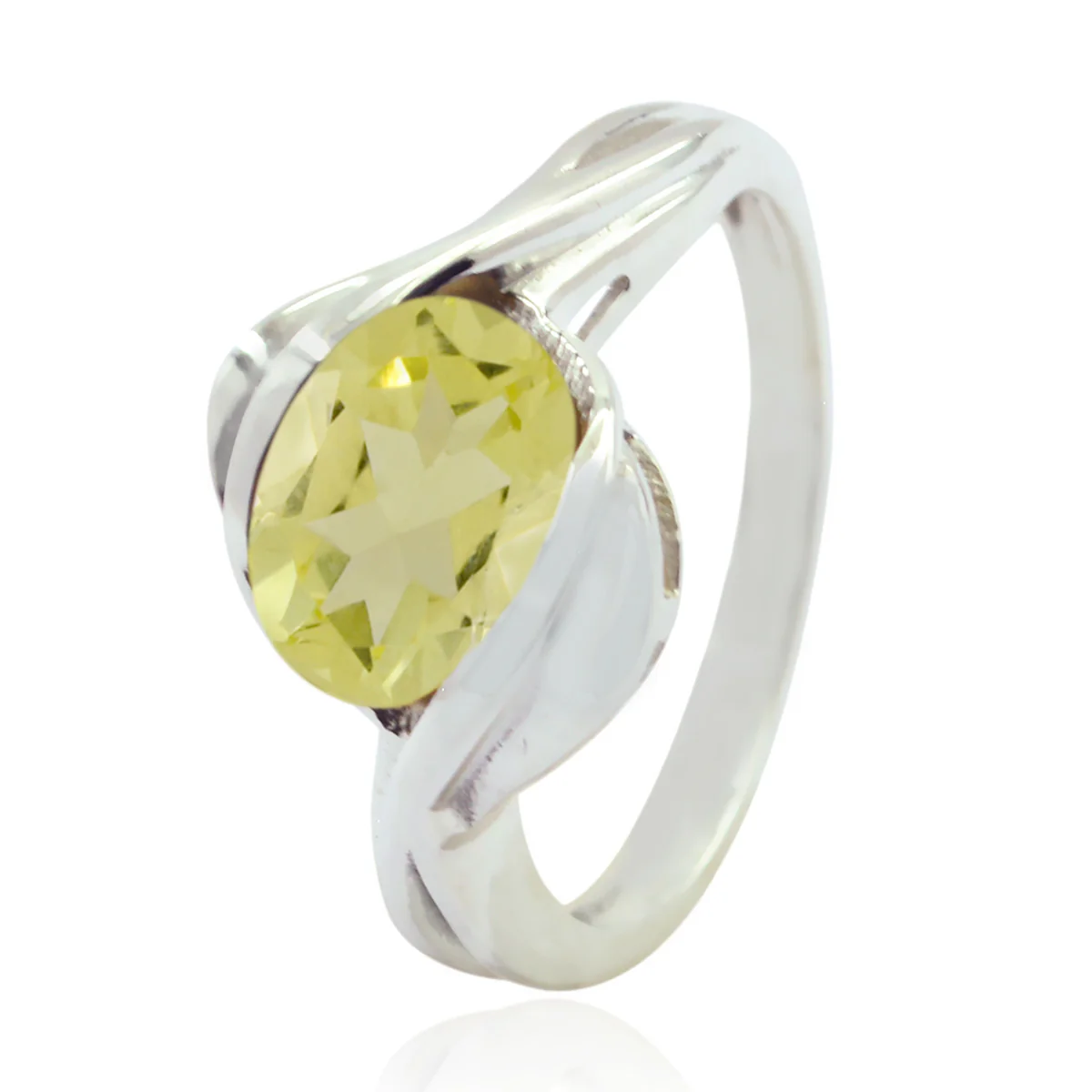 Lemon Quartz Solitaire French 92.5 Silver Yellow Gems Slim Artisan Ring Jewellery - Image 3