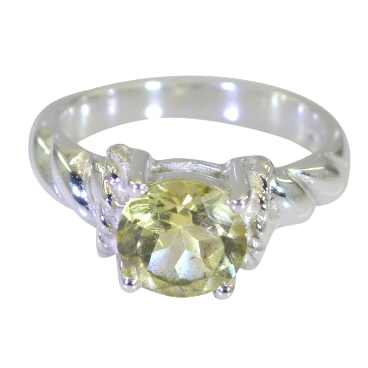 Lemon Quartz Solitaire French 92.5 Silver Yellow Gems Slim Sophisticated Ring Jewellery - Image 2