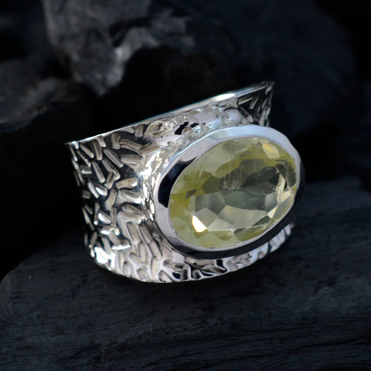 Lemon Quartz Solitaire French 92.5 Silver Yellow Gemstone Essential engravings Ring Jewellery - Image 4