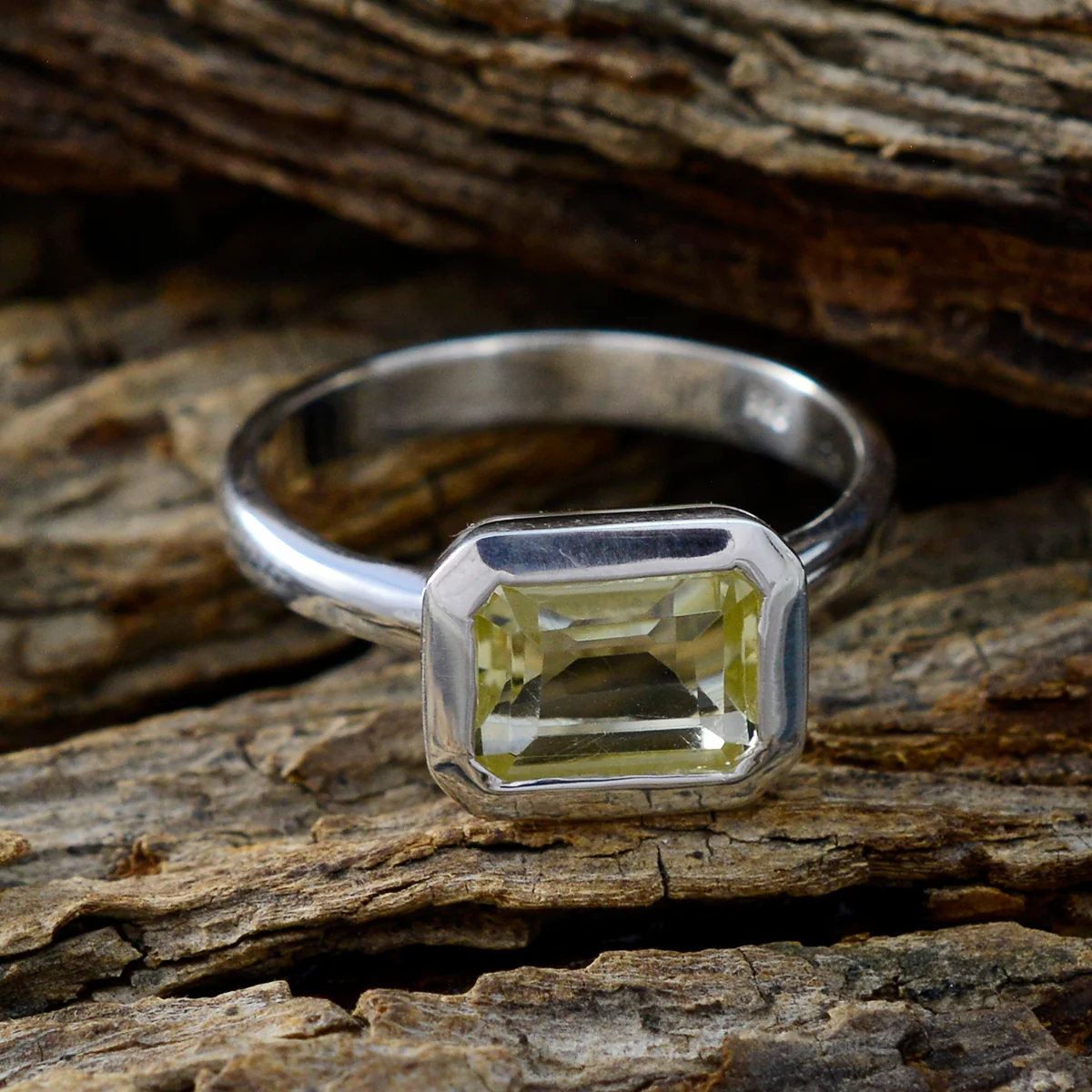 Lemon Quartz Solitaire French 925 Silver Yellow Gems Tiny Trendy Ring Jewelry - Image 3