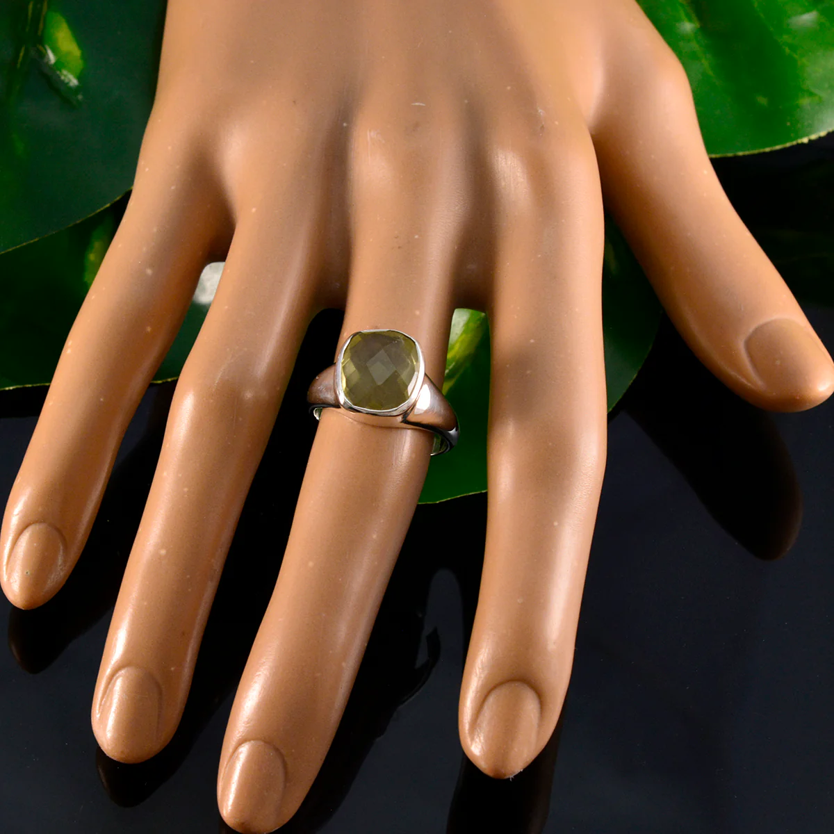 Lemon Quartz Solitaire German 92.5 Silver Yellow Gems Tiny Modern Ring Jewelry - Image 5