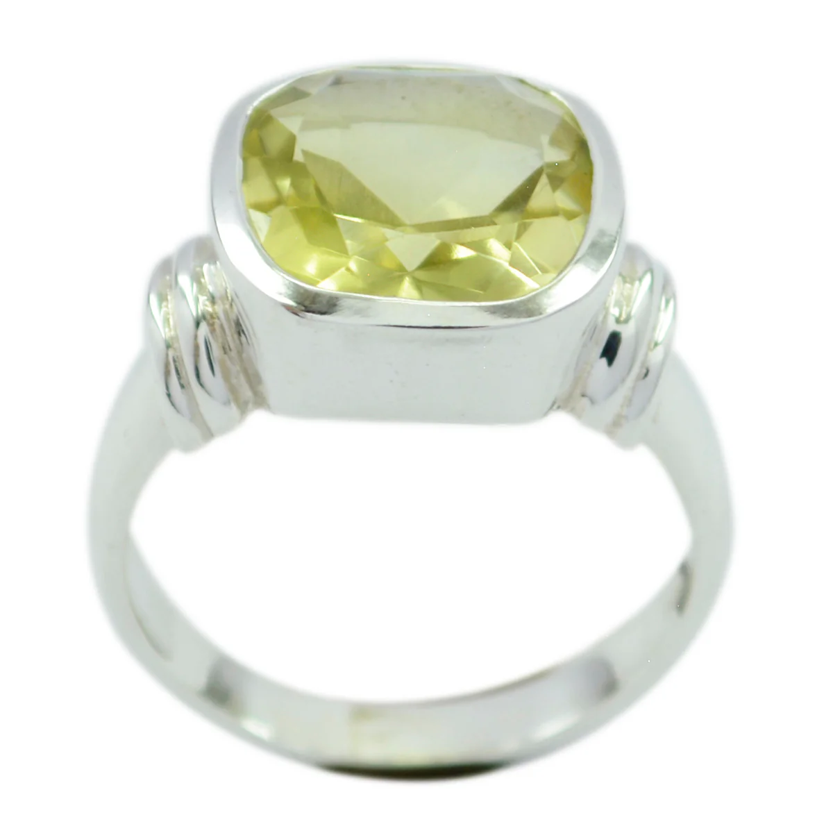 Lemon Quartz Solitaire German Silver Yellow Gems Eye-catching Armor Ring Jewellery