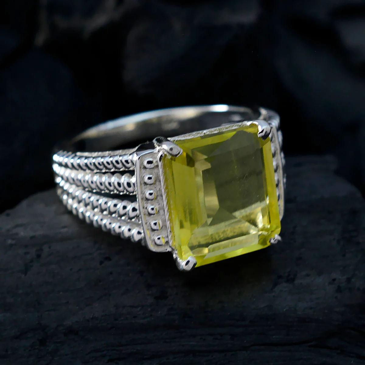 Lemon Quartz Solitaire Russian Sterling Silver Yellow Gemstone Eye-catching Contemporary Ring Jewelry - Image 4