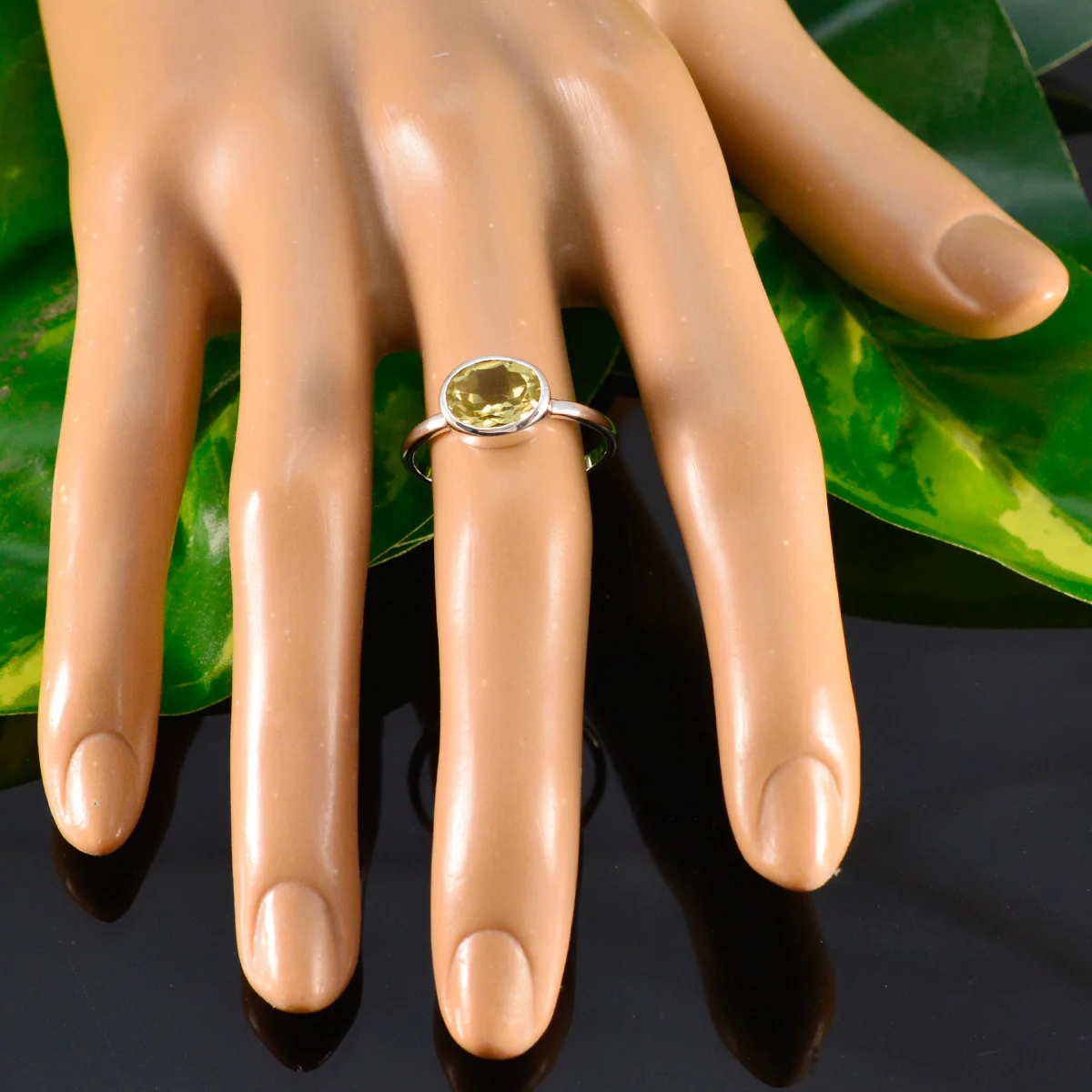Lemon Quartz Solitaire Turkish 92.5 Silver Yellow Gemstone Dainty Abstract Ring Jewellery - Image 5