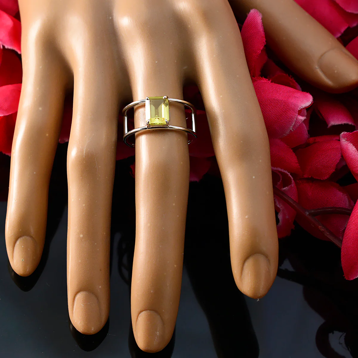 Lemon Quartz Solitaire Turkish 925 Silver Yellow Gemstones Whisper-thin Geometric Band Jewellery - Image 5