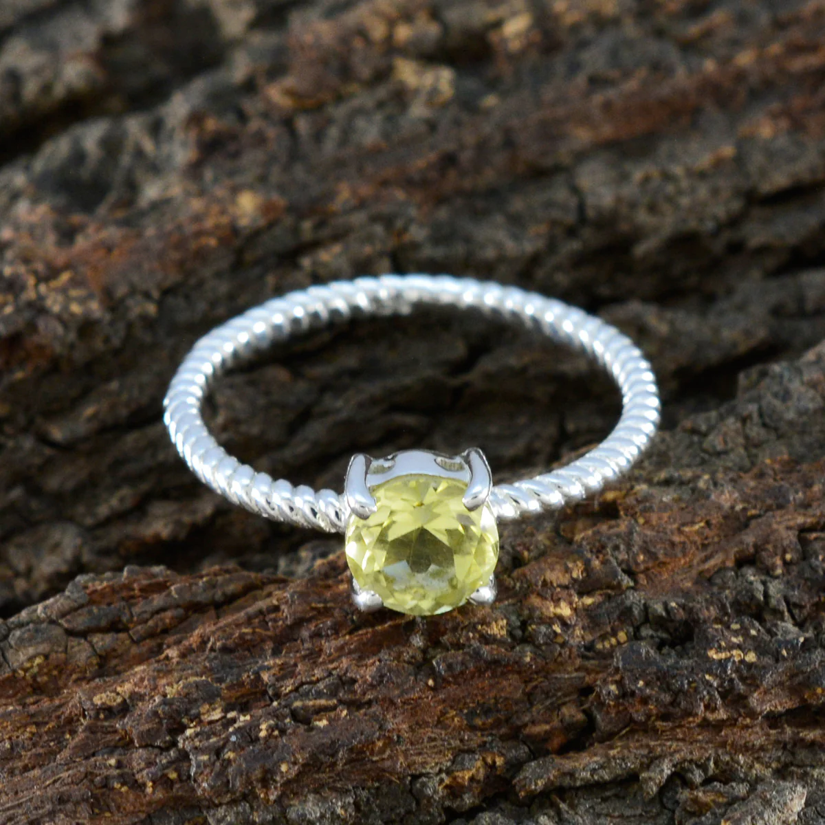 Lemon Quartz Solitaire Turkish 925 Sterling Silver Yellow Gems Delicate Twist Ring Jewellery - Image 3