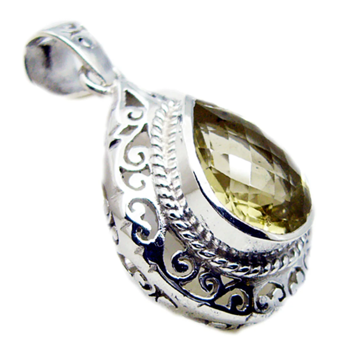Lemon Quartz Statement German 925 Silver Solitaire Dayana Victorian Yellow Pendant Jewelry - Image 2