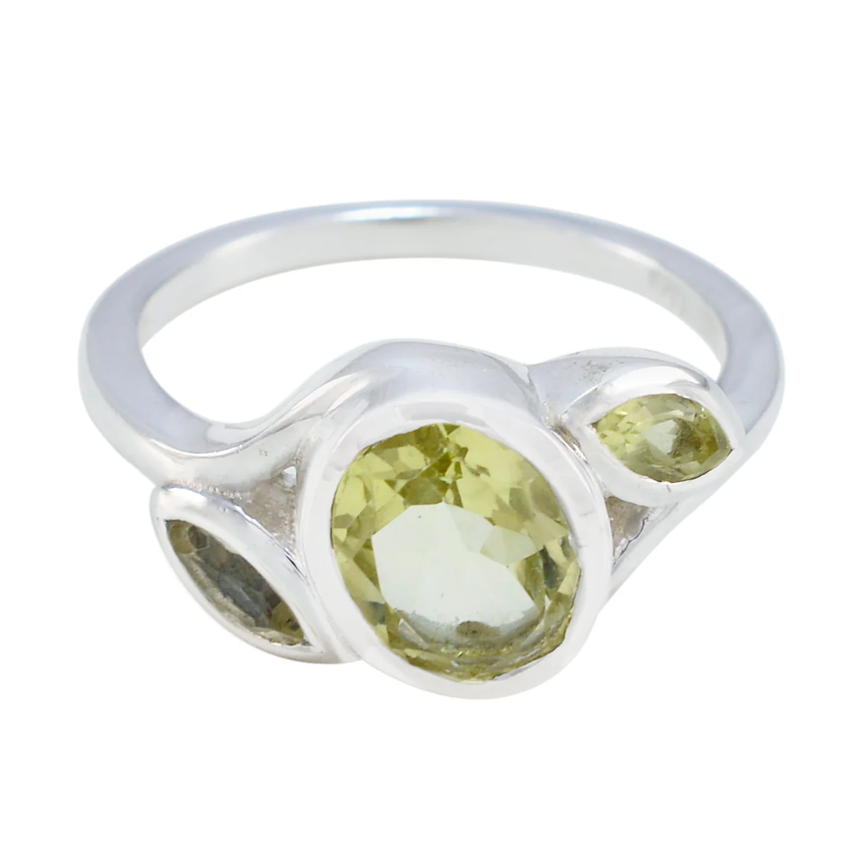 Lemon Quartz Trilogy African Silver Yellow Gemstone Slim Romantic Ring Jewelry