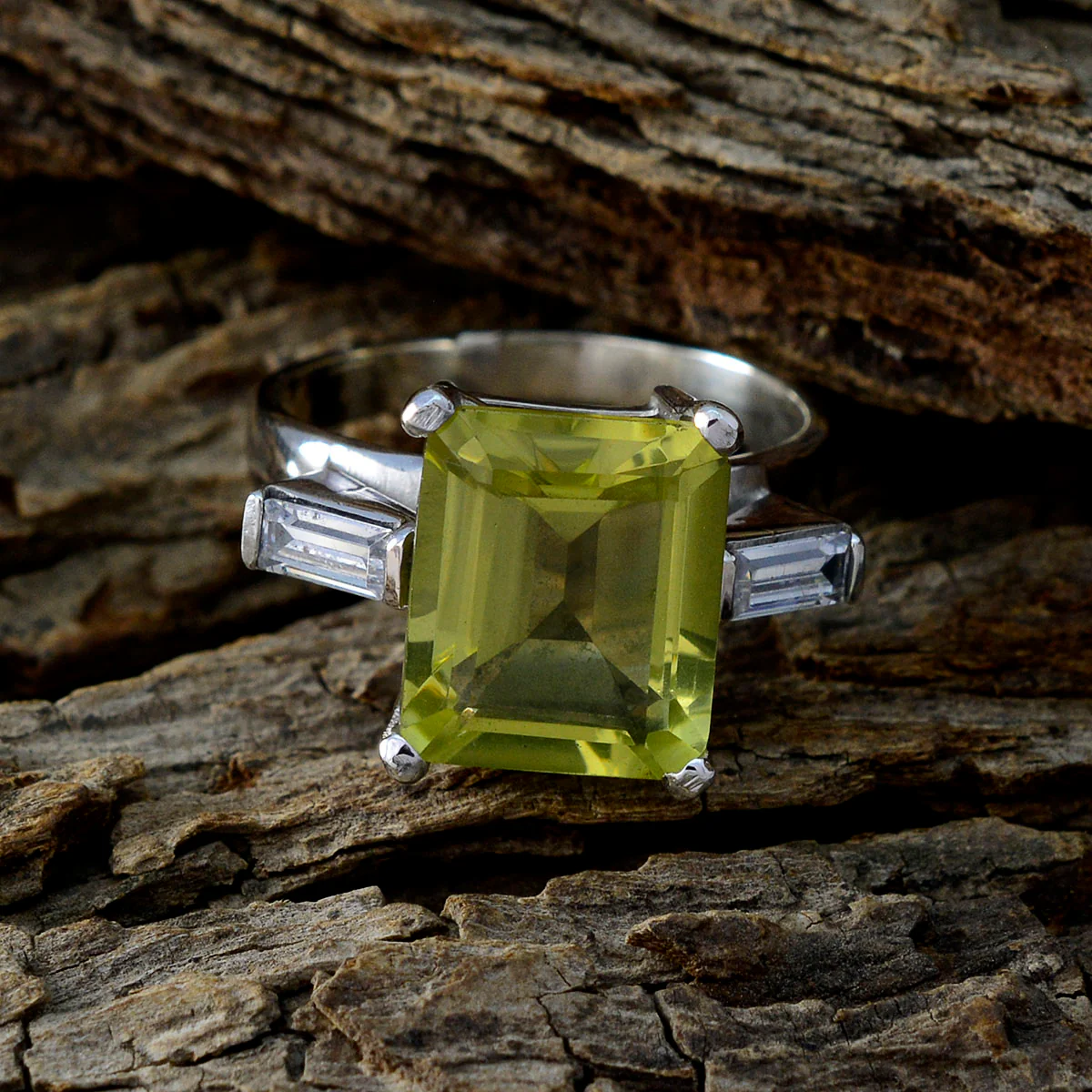 Lemon Quartz Trilogy German 92.5 Silver Yellow Gemstones Classic Glamorous Ring Jewellery - Image 3