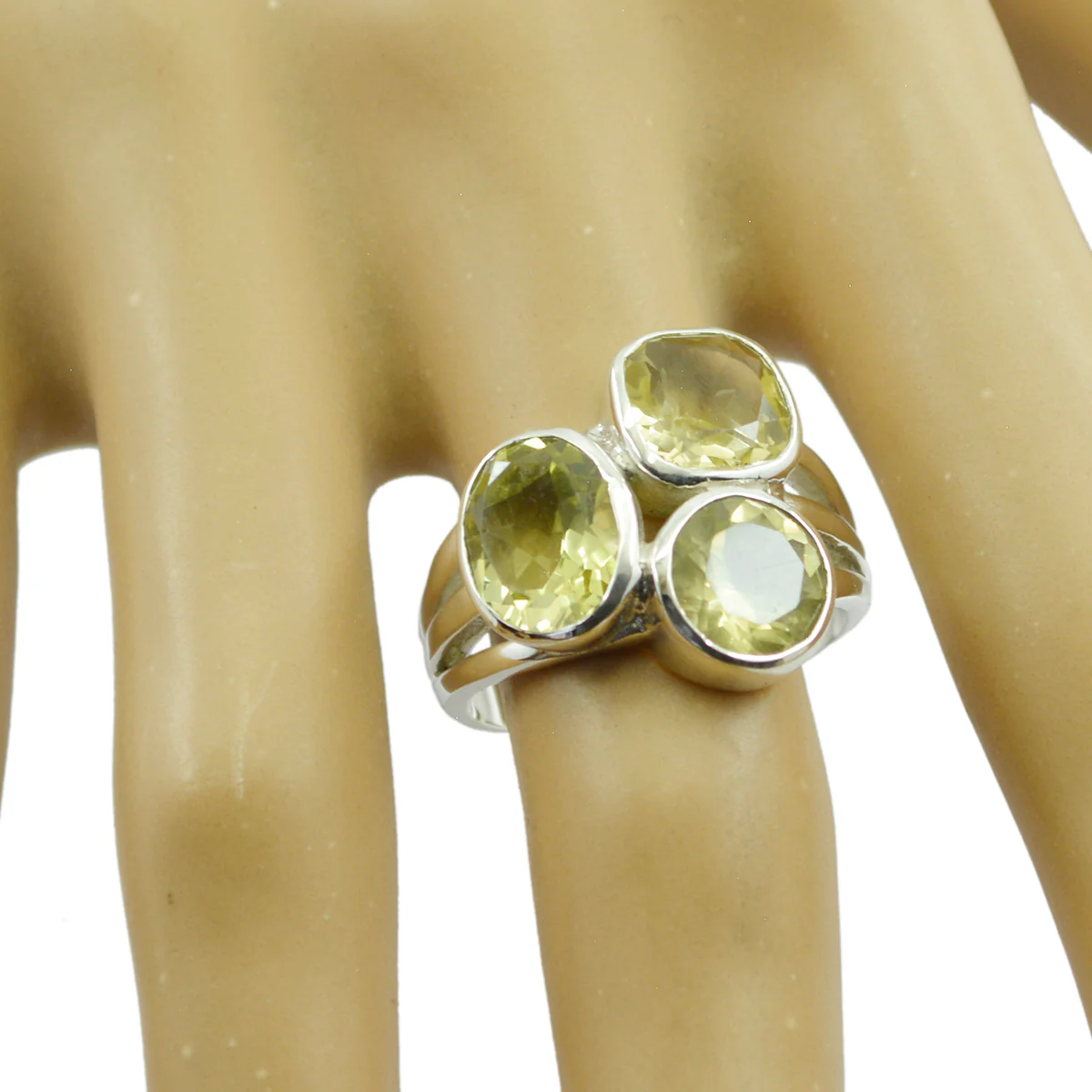 Lemon Quartz Trilogy German Silver Yellow Gemstone Mid-weight Graceful Ring Jewelry - Image 2