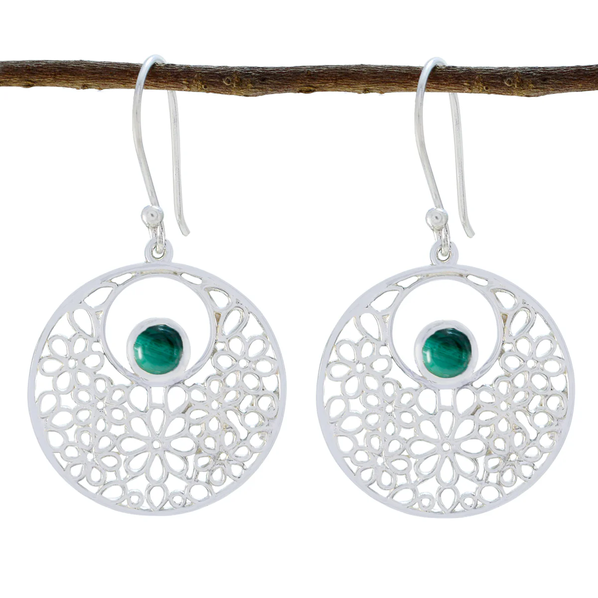 Malachite American Mia Solitaire Dangle Green 92.5 Silver Earring