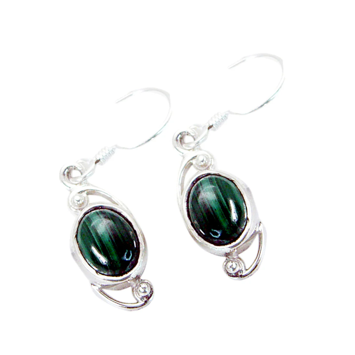 Malachite Egyptian Maya Solitaire Dangle Green 925 Sterling Silver Earring - Image 2