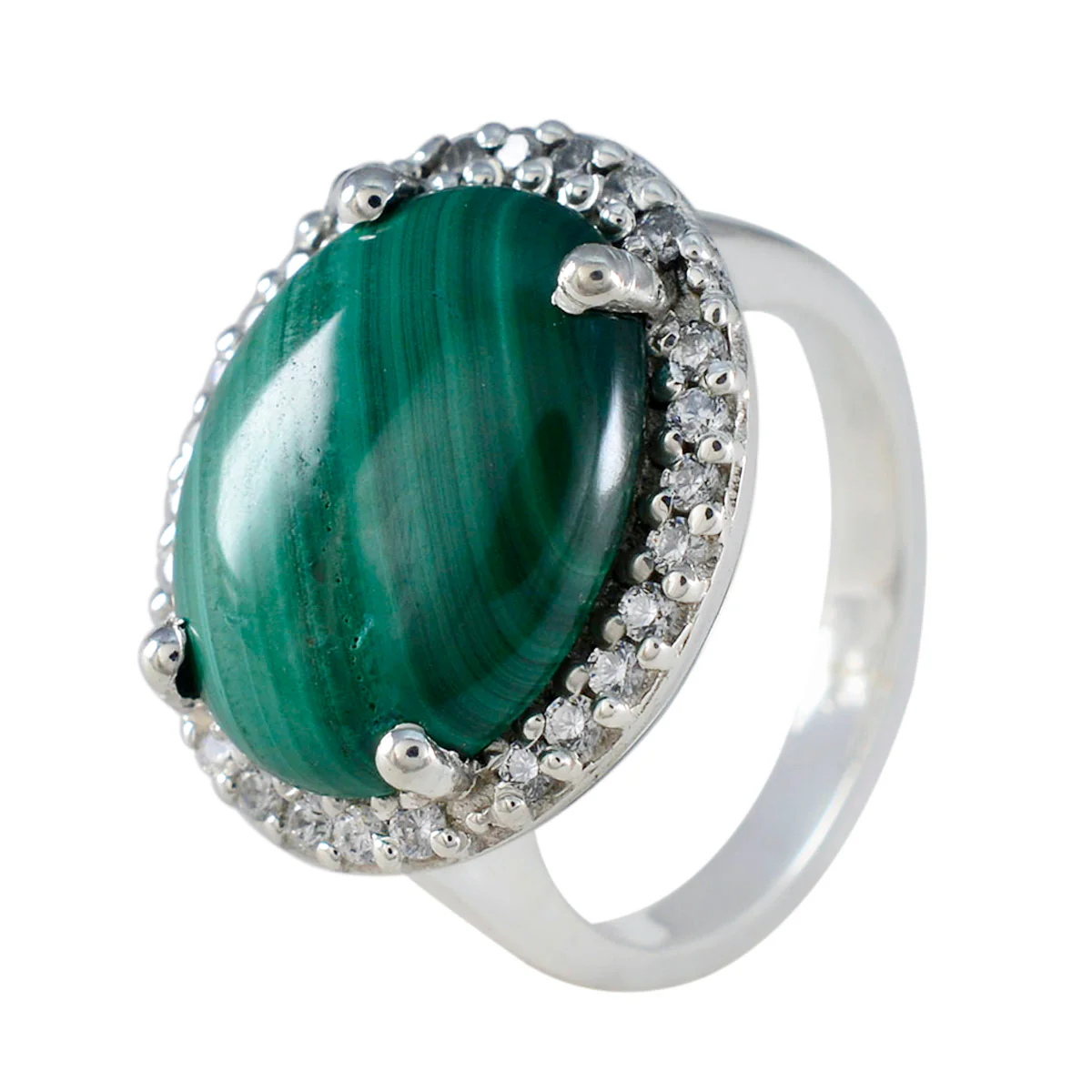 Malachite Halo German 925 Sterling Silver Green Gemstones Versatile Trendy Ring Jewelry - Image 2