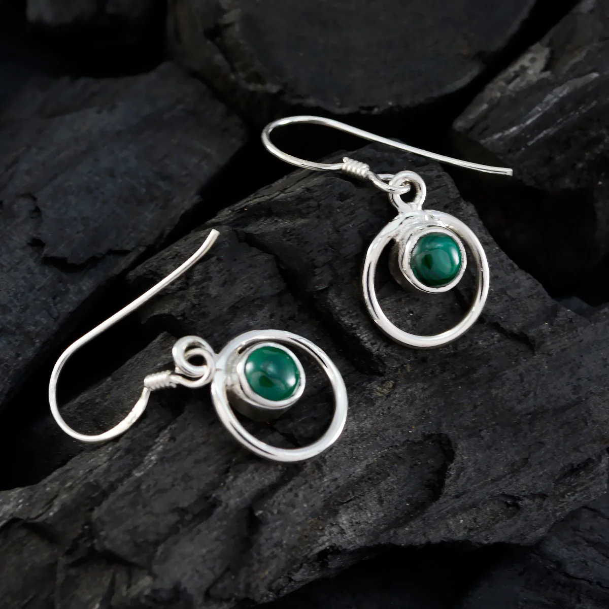 Malachite Korean Katarina multiple Dangle Green 925 Sterling Silver Earring - Image 2