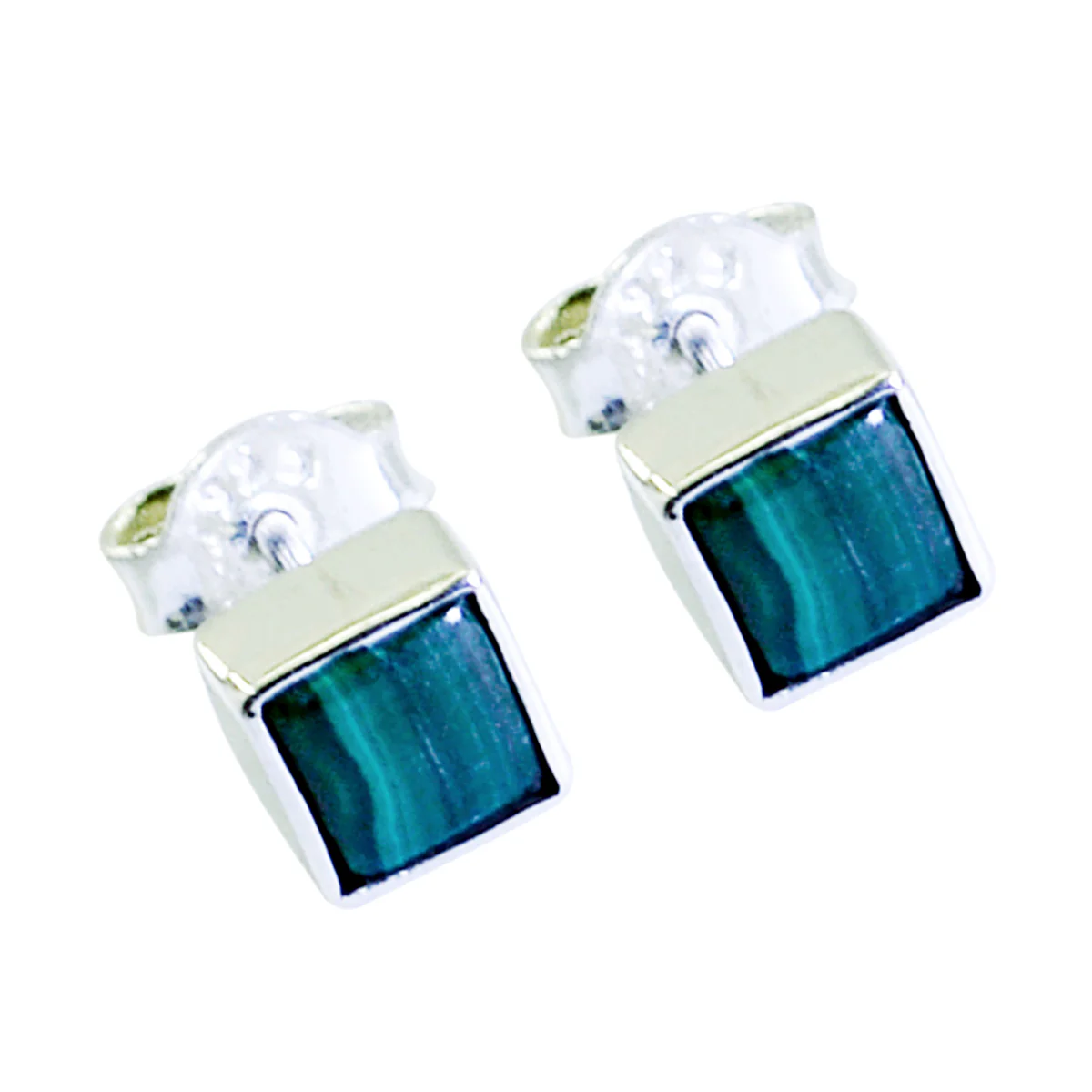 Malachite Mexican Ying Solitaire Stud Green Silver Earring - Image 2