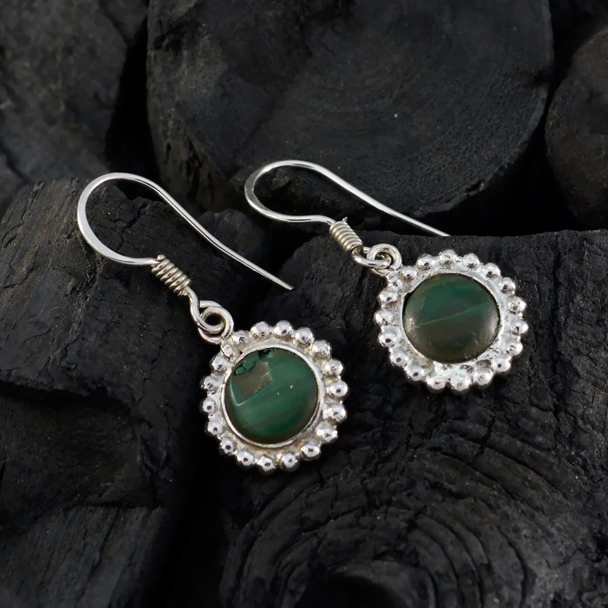 Malachite Middle Eastern Renata multiple Dangle Green Silver Earring - Image 4