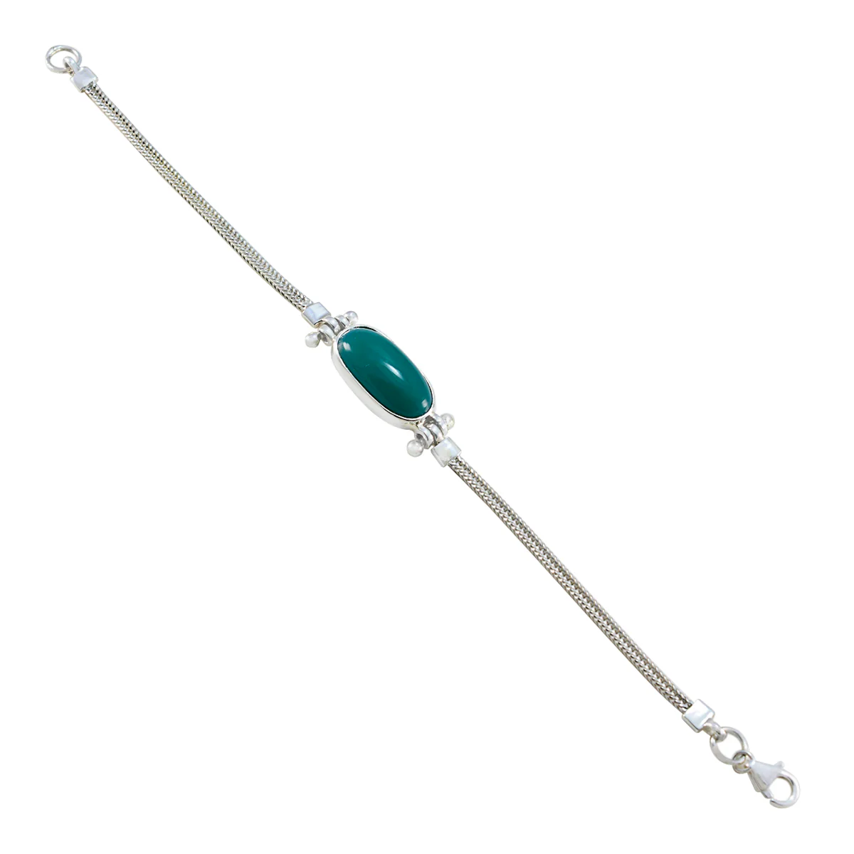 Malachite Popcorn Lovers Day Featherlight Green Silver Chain Bracelet - Image 2