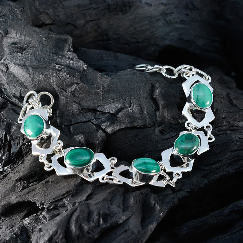 Malachite President’s Day Mid-weight Green Sterling Silver Links Bracelet - Image 5