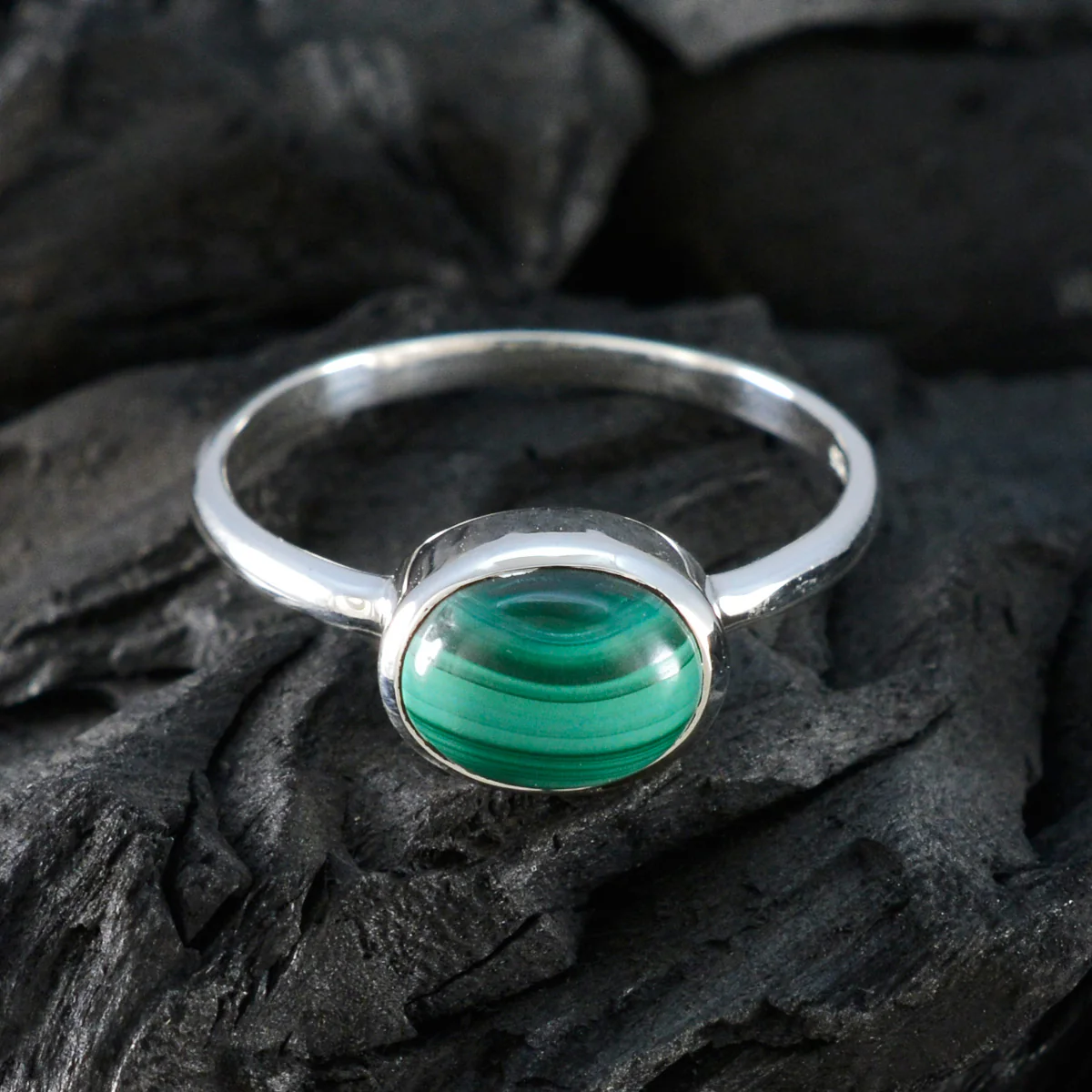 Malachite Solitaire American 925 Sterling Silver Green Gemstones Dainty Trendy Ring Jewelry - Image 4
