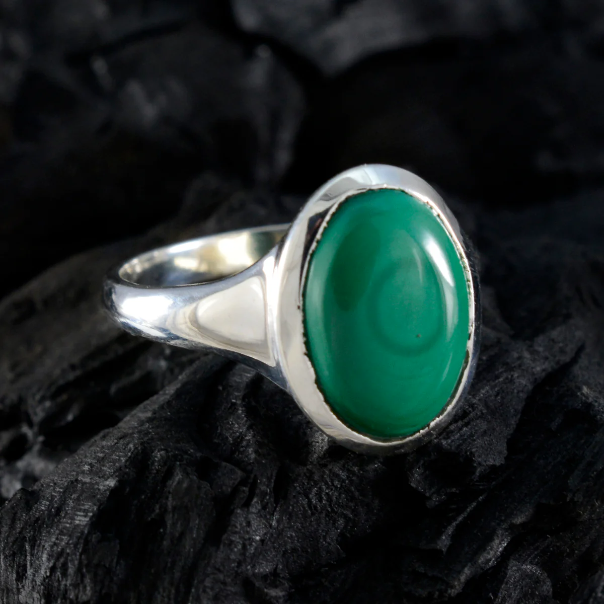 Malachite Solitaire Egyptian 92.5 Silver Green Gemstones Minimal Contemporary Ring Jewellery - Image 4
