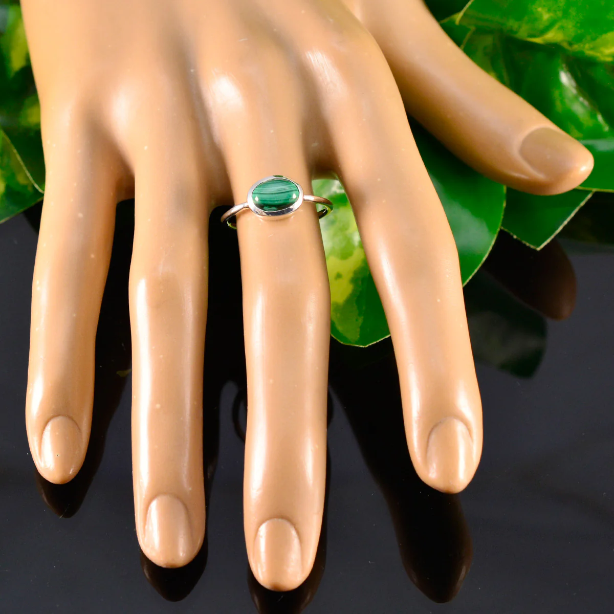 Malachite Solitaire Korean 925 Sterling Silver Green Gems Elegant Graceful Ring Jewelry - Image 5