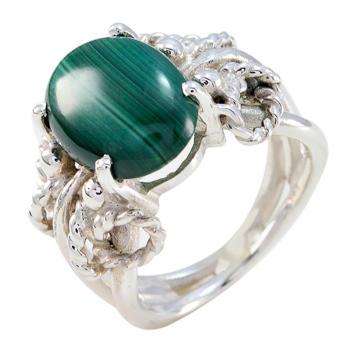 Malachite Solitaire Latin American 92.5 Silver Green Gemstone Essential Rope-Wire Ring Jewellery - Image 3
