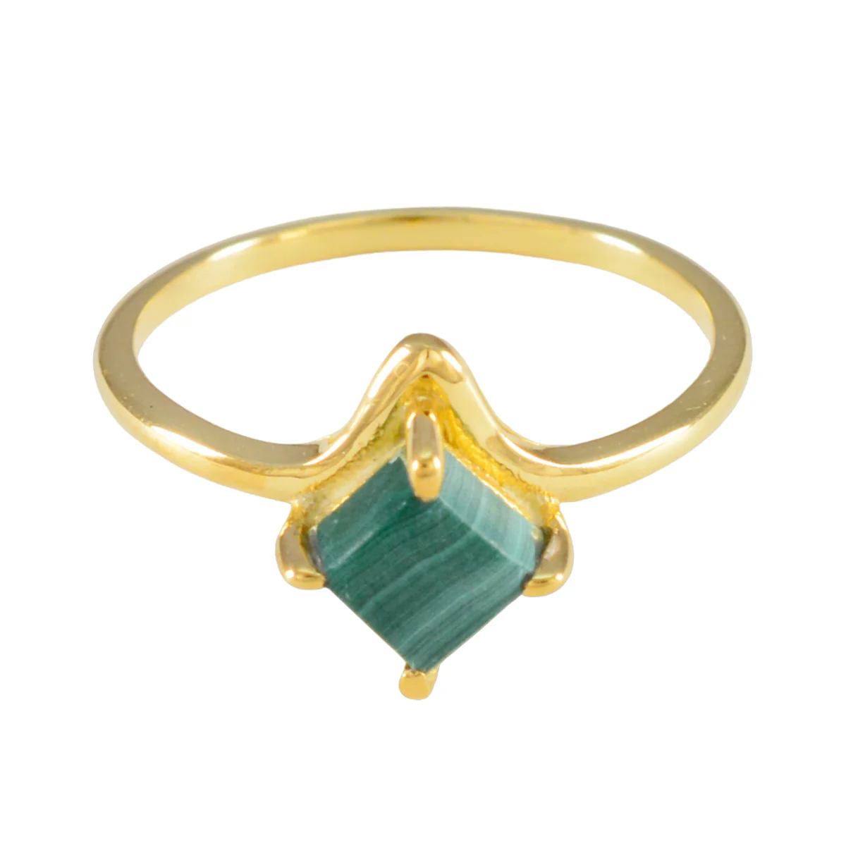 Malachite Solitaire Latin American 925 Sterling Silver Green Gems Delicate Abstract Ring Jewelry