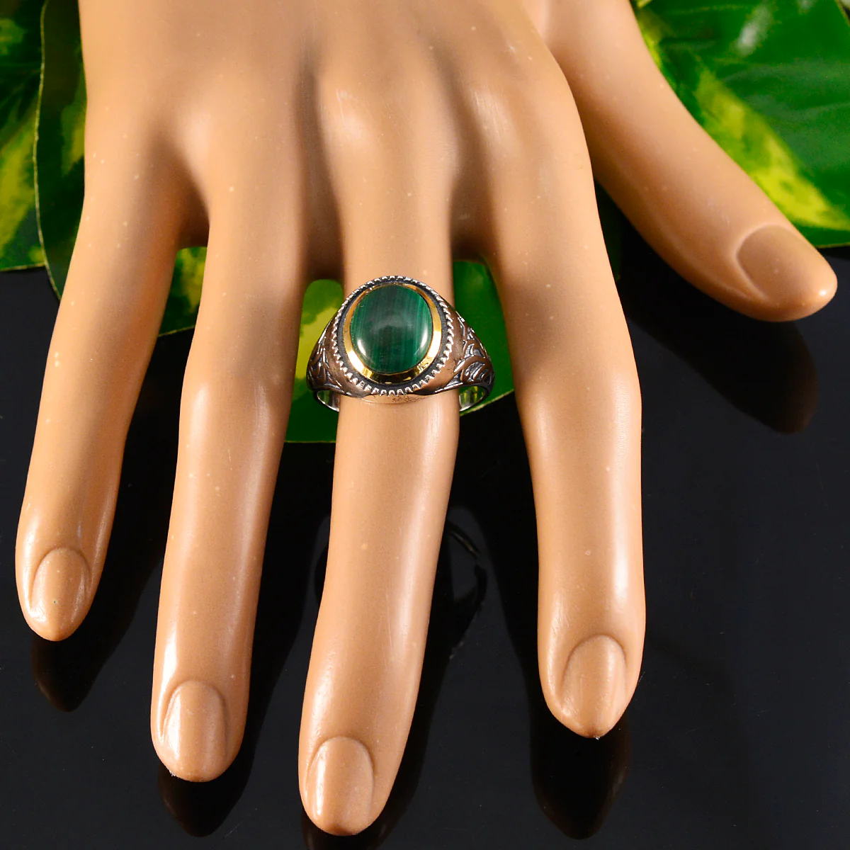 Malachite Solitaire Middle Eastern Sterling Silver Green Gems Eye-catching Filigree Ring Jewelry - Image 5