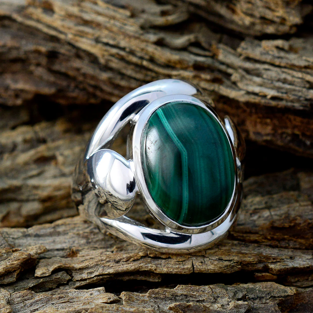 Malachite Solitaire Spanish 92.5 Silver Green Gems Statement Contemporary Ring Jewelry - Image 3