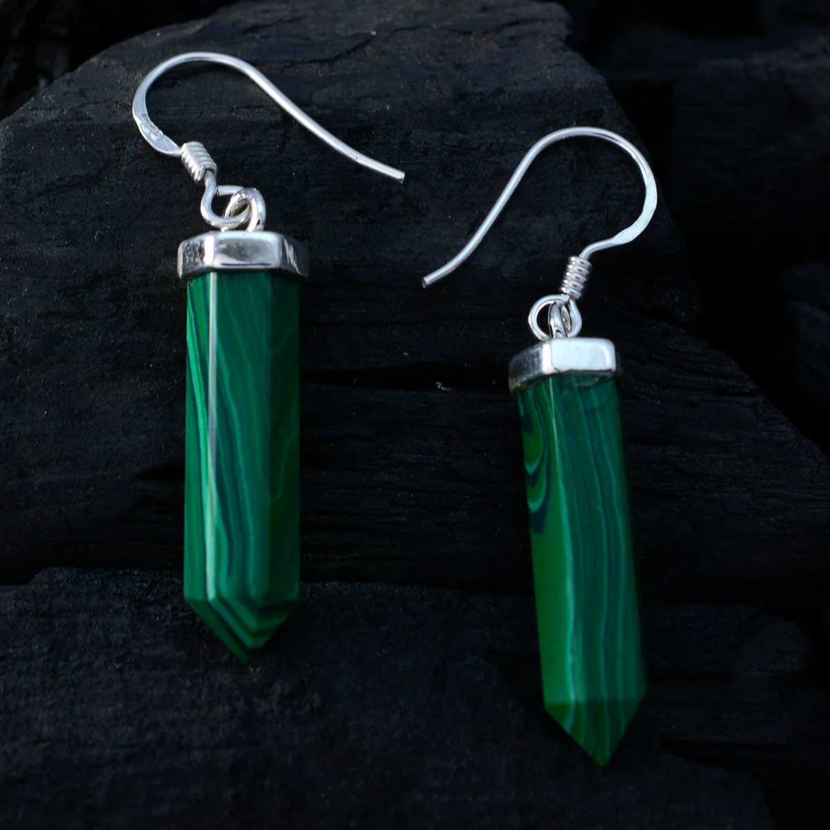 Malachite Spanish Penelope multiple Dangle Green Silver Earring - Image 2