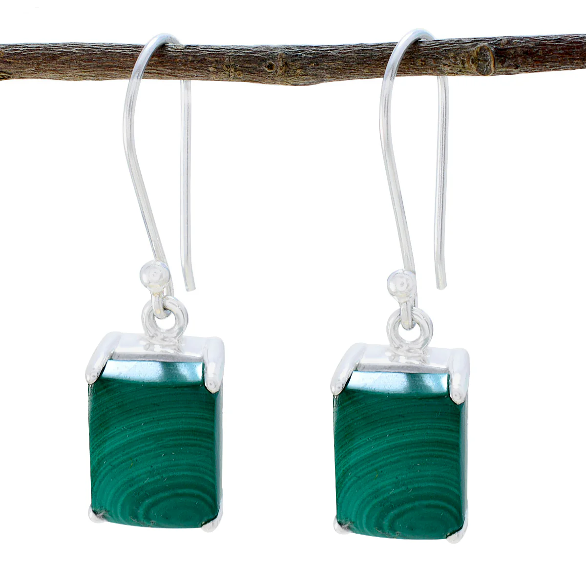 Malachite Turkish Nella Solitaire Dangle Green 925 Silver Earring
