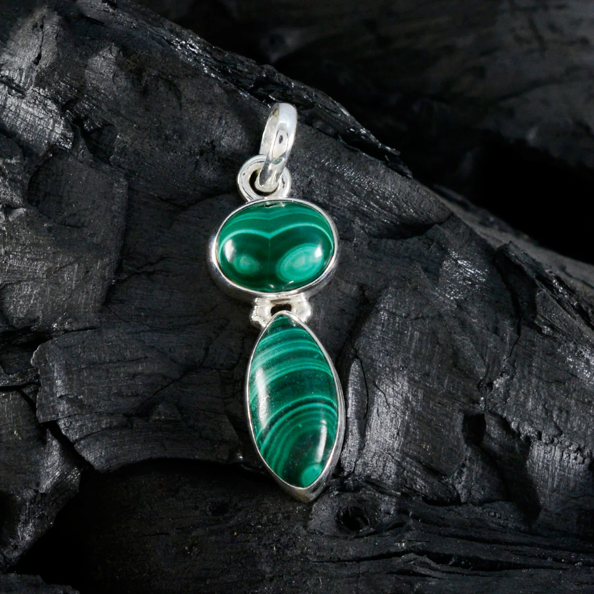 Malachite Whisper-thin Egyptian 92.5 Silver Toi et Moi Grace Abstract Green Pendant Jewellery - Image 3
