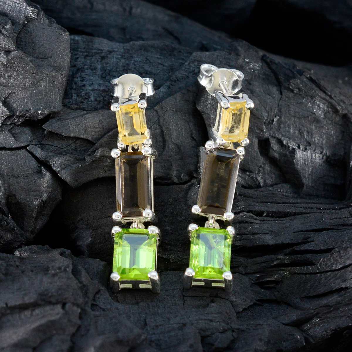Multi African Nova multiple Stud multicolor 92.5 Silver Earring - Image 4