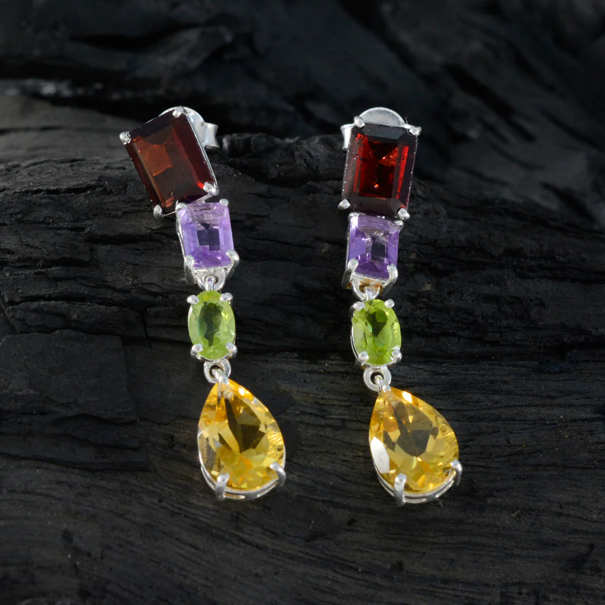Multi African Pilar quarter Stud multicolor 925 Silver Earring - Image 2