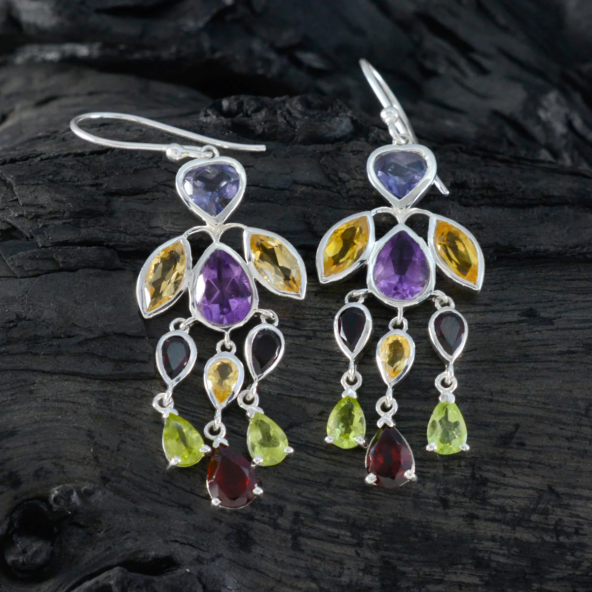 Multi African Soo-jin multiple Dangle multicolor 92.5 Silver Earring - Image 2