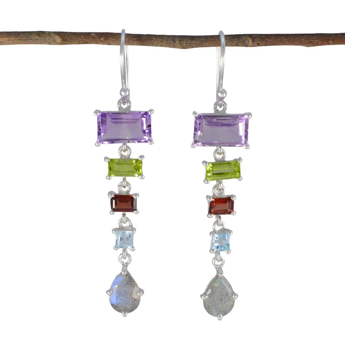 Multi African Stella Penta Dangle multicolor Silver Earring