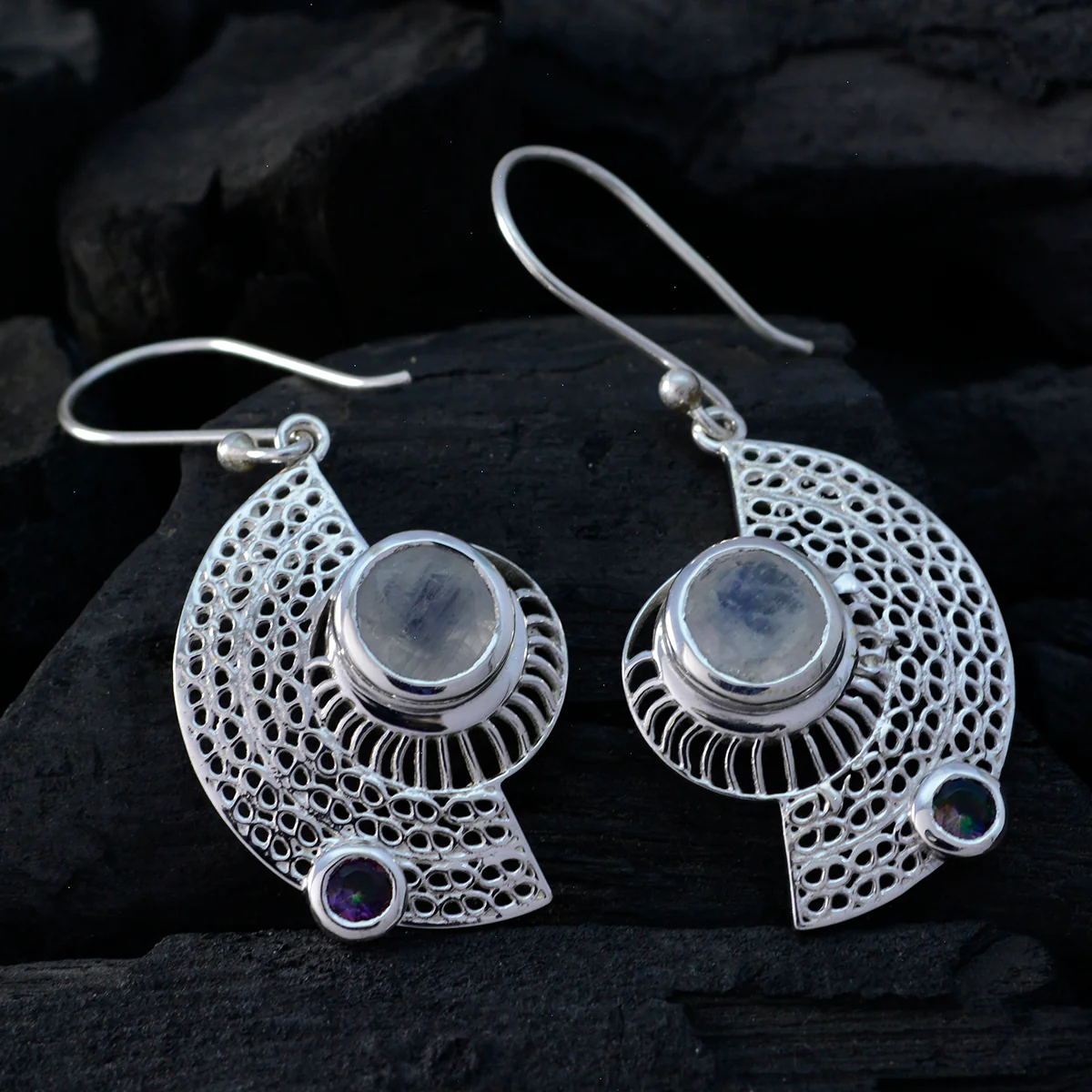 Multi African Teresa multiple Dangle multicolor 925 Sterling Silver Earring - Image 2