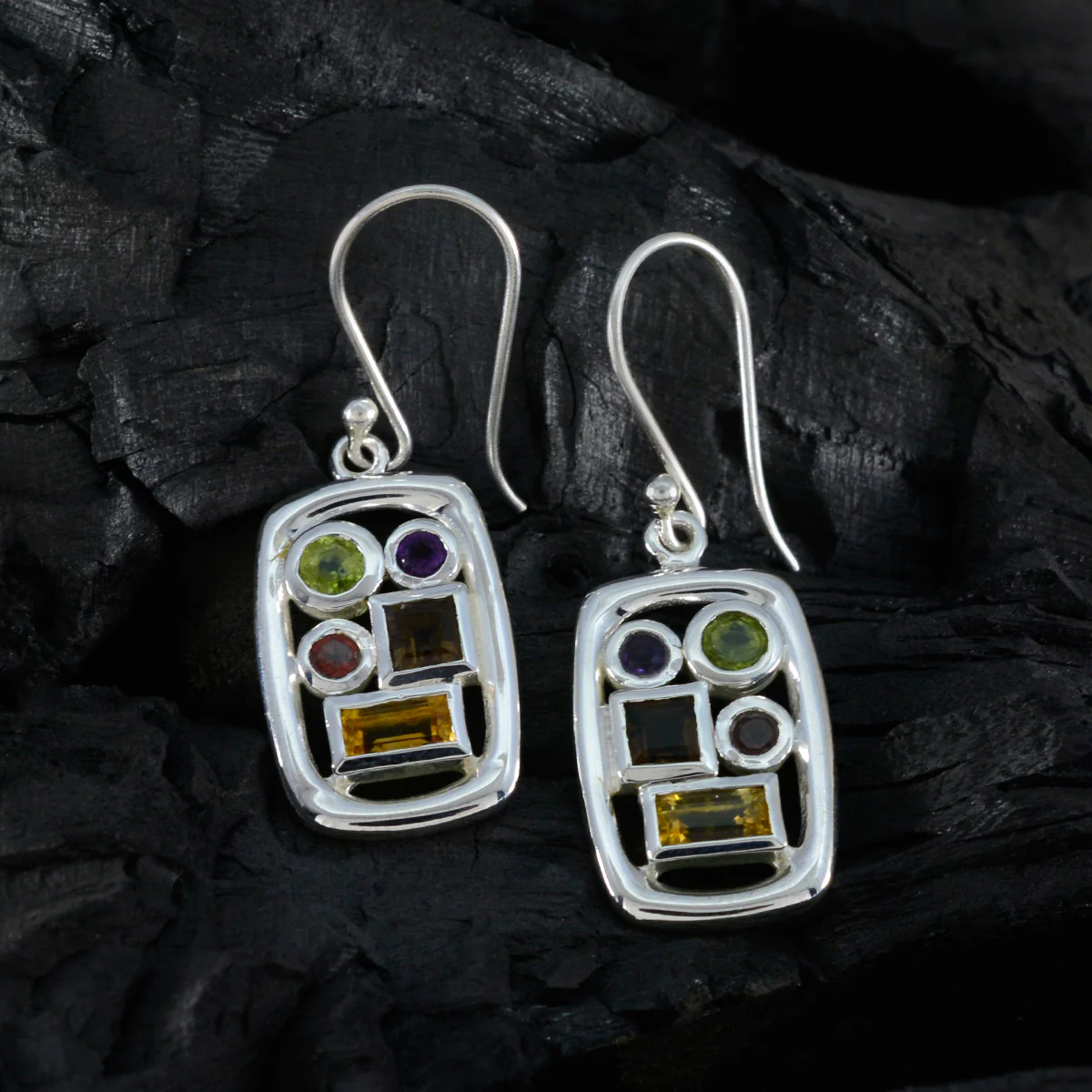 Multi American Fernanda Penta Dangle multicolor 92.5 Silver Earring - Image 2