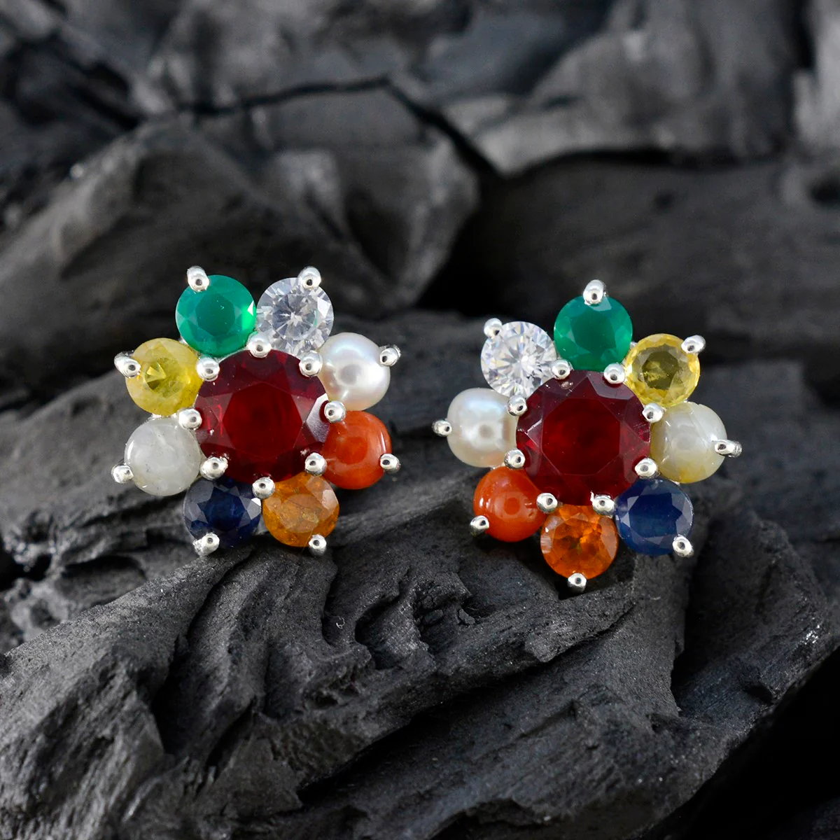 Multi American Maríaa multiple Stud multicolor 92.5 Silver Earring - Image 6