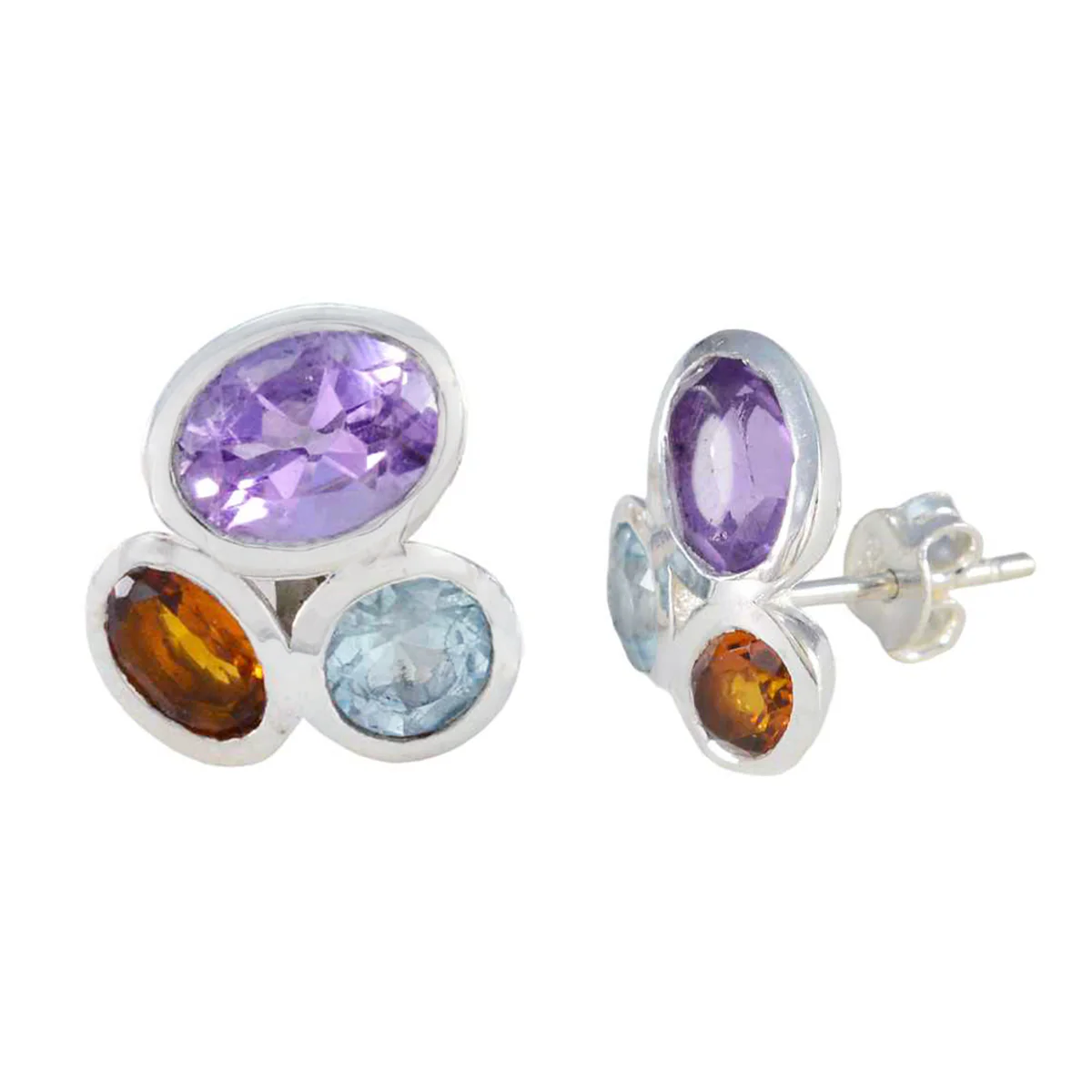 Multi American Nova multiple Stud multicolor 925 Silver Earring - Image 2