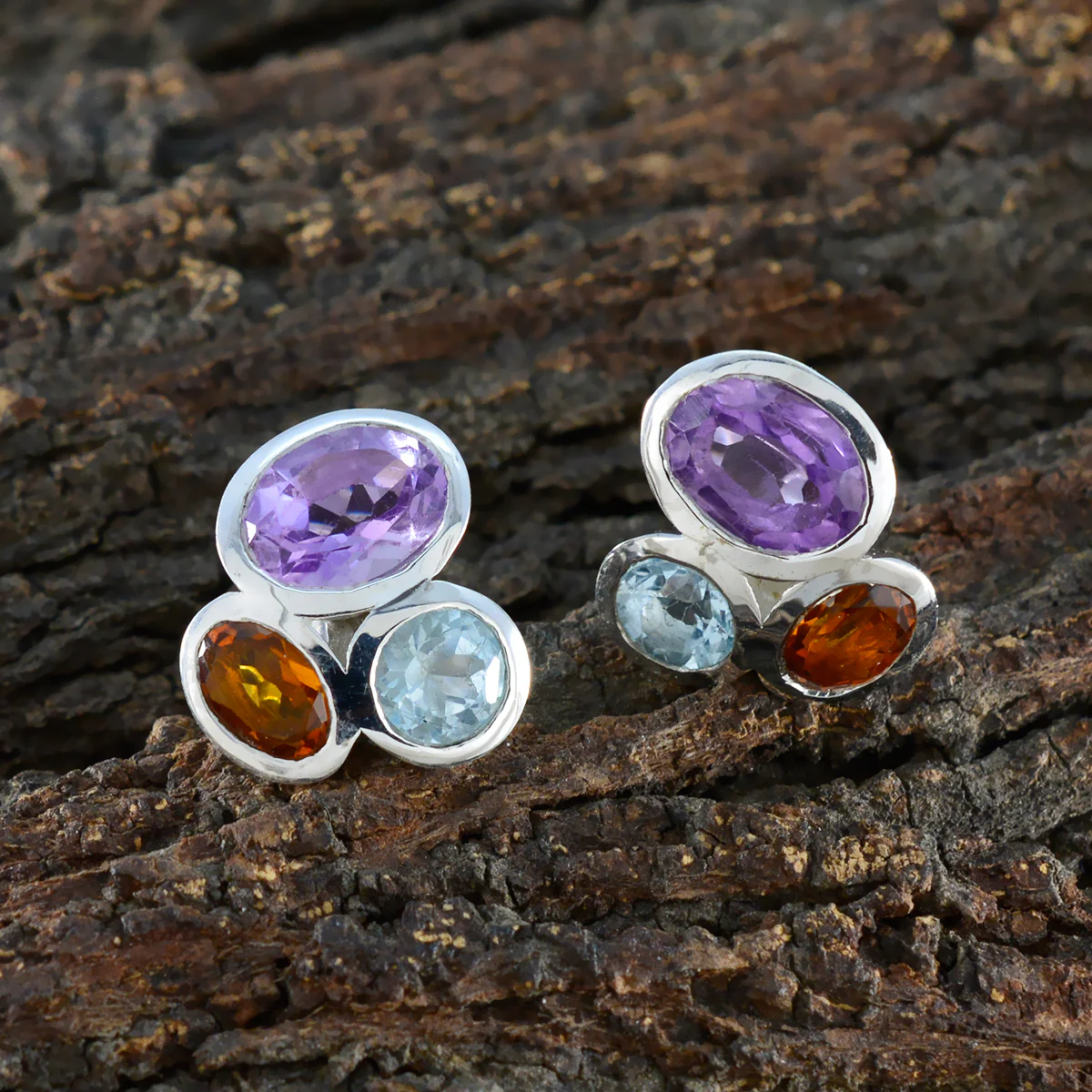 Multi American Nova multiple Stud multicolor 925 Silver Earring - Image 3