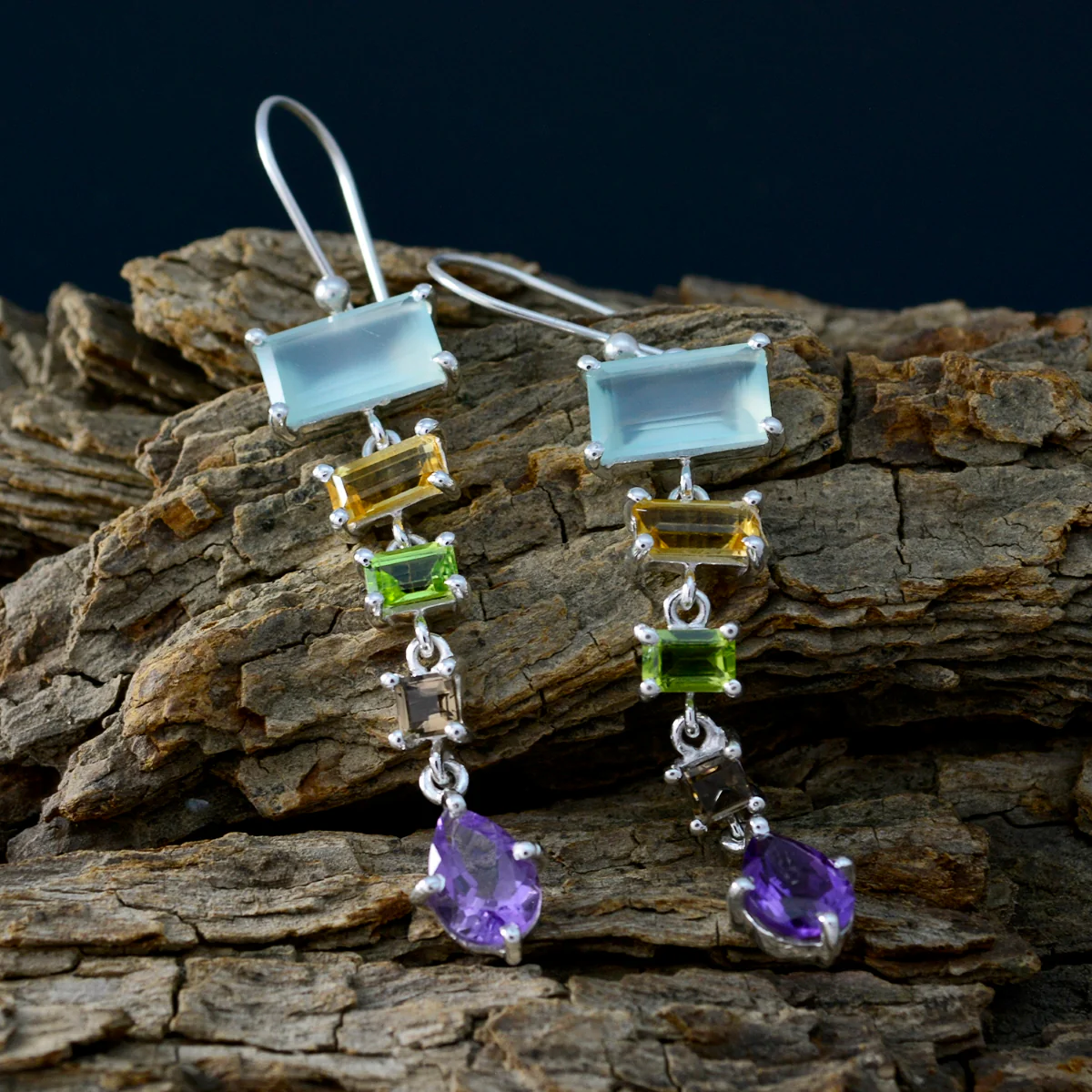Multi American Yasmin multiple Dangle multicolor 925 Sterling Silver Earring - Image 3