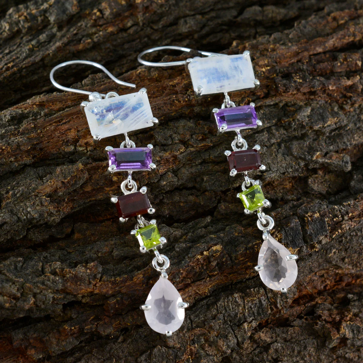 Multi Australian Savannah Penta Dangle multicolor Silver Earring - Image 3