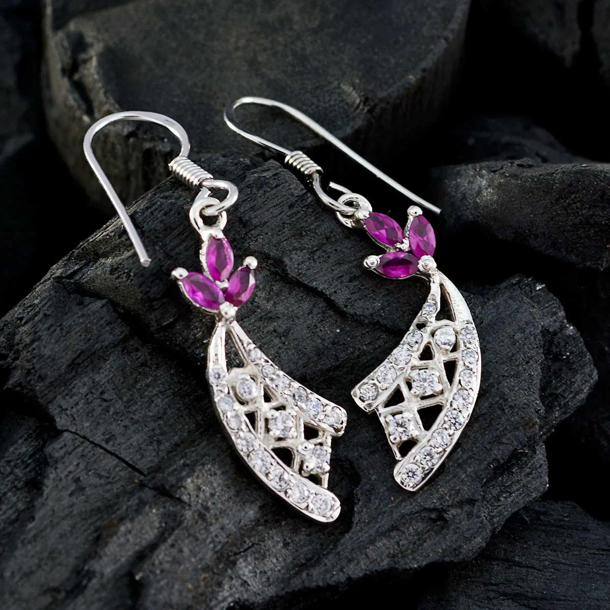 Multi CZ African Chloe multiple Dangle multicolor 925 Silver Earring - Image 2